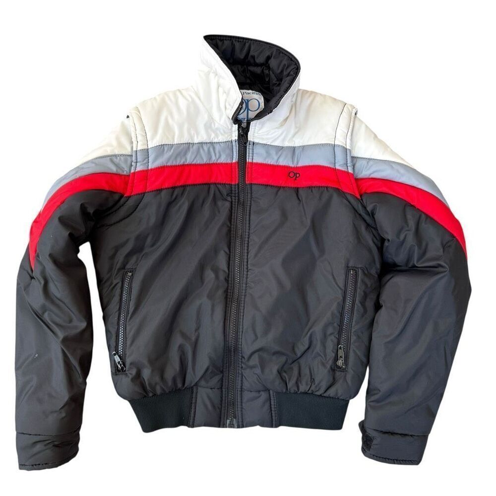 Ocean Pacific OP Vintage Puffer Jacket kids Removable Sleeves Black Gray Size M